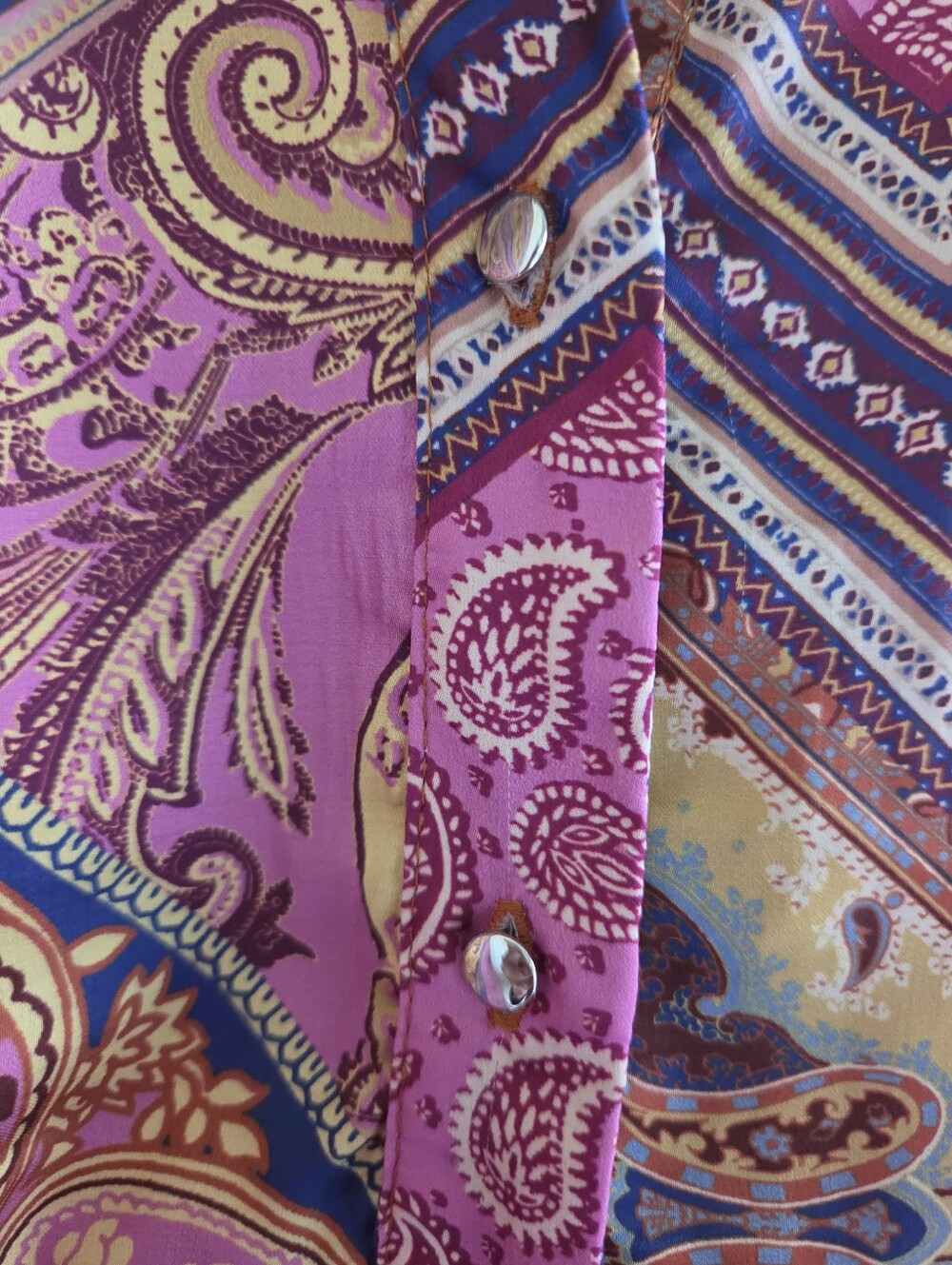 Cato Fashions Size L Patchwork Paisley Button Down Blouse Top Pink Red Boho - Picture 5 of 8